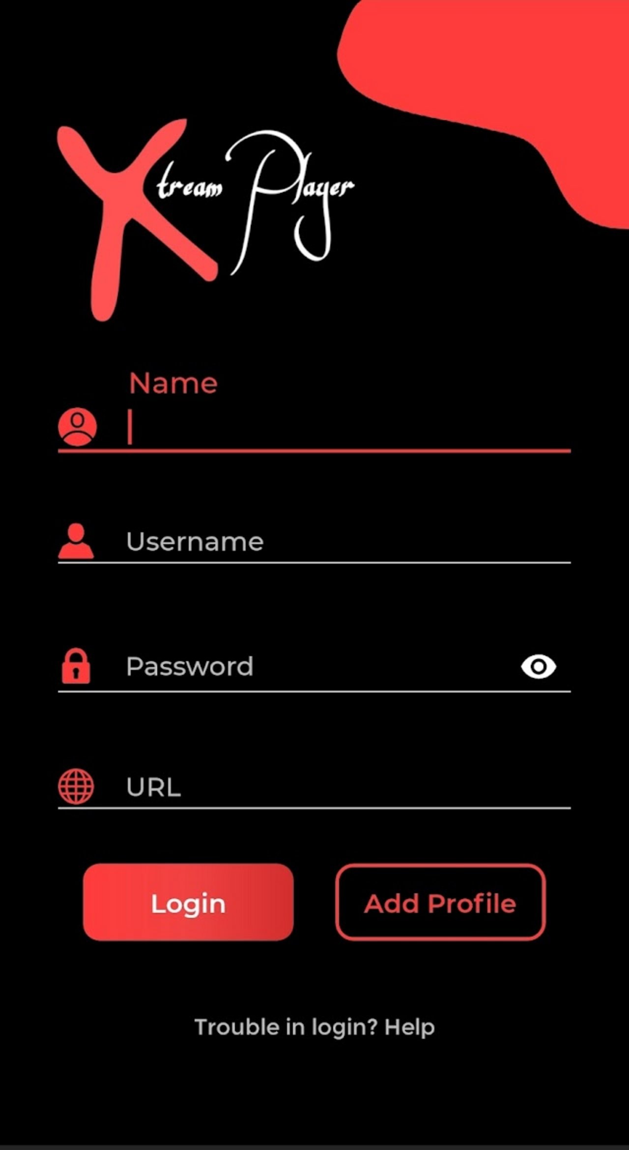 Écran de connexion Xtream IPTV Player