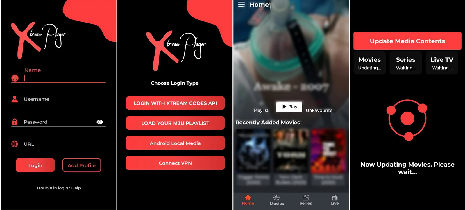 Interface Xtream IPTV Player sur Android